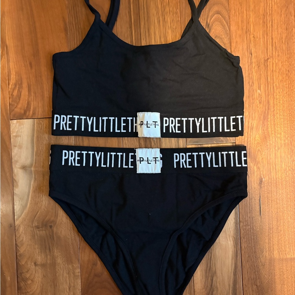 PrettyLittleThing Black Logo Bralette & High-Waist Brief Set
